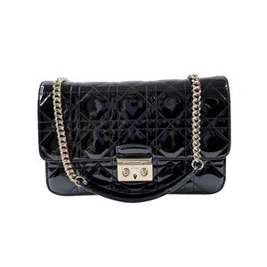 Christian Dior Miss Dior Promenade Patent Leather Black Wallet on Chain Bag